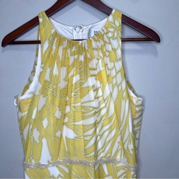Badgley Mischka Yellow Paradiso Dress Size 4 Beaded Attatched Belt - Picture 5 of 16